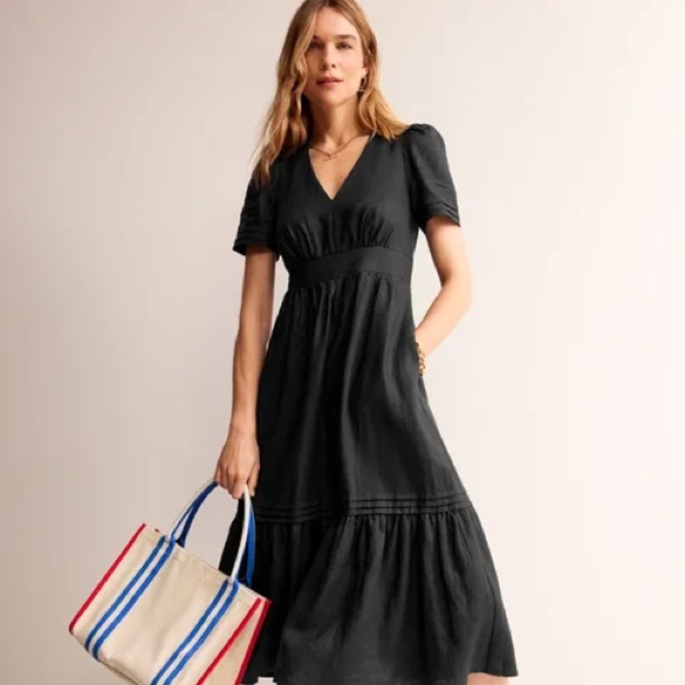 Boden Eve Linen Dress - Black - Sz 10 petite